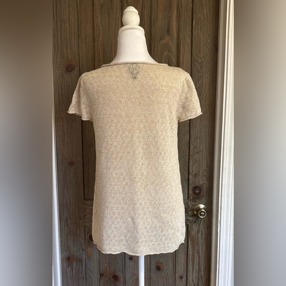 Eileen Fisher Beige Short Sleeve Knit Top - Picture 7 of 7